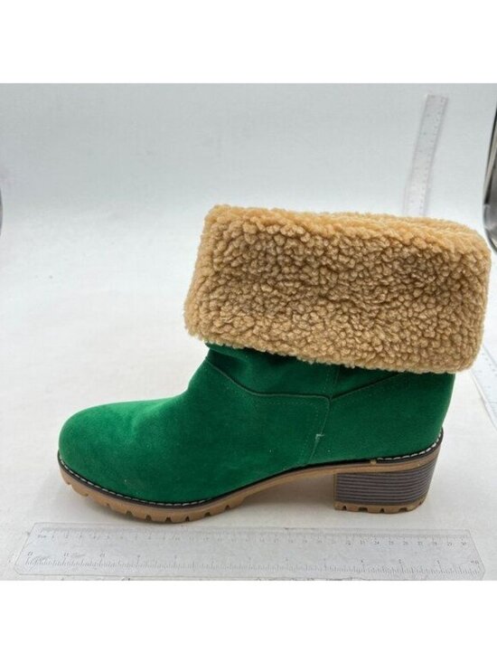Shoes - Green Winter Boots Comfortable Slip On Chunky Heel Suede Warm Snow Ankle Boots